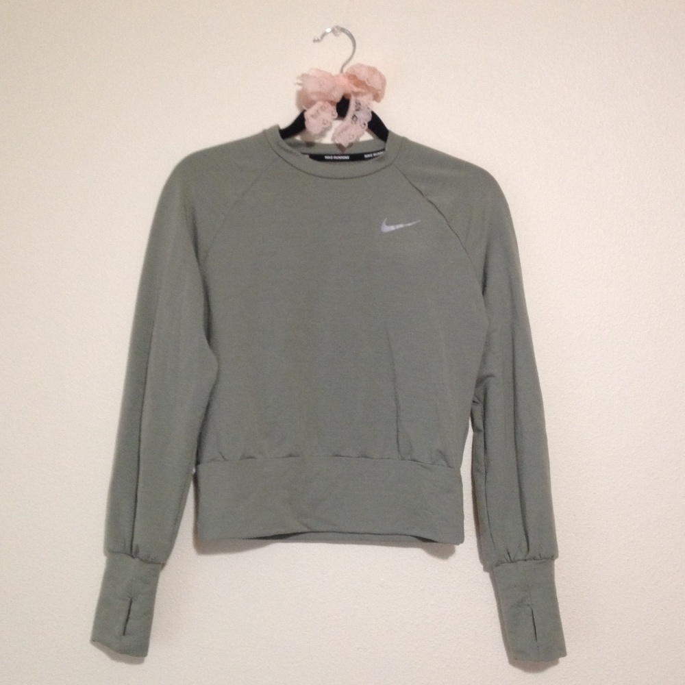 Nike Light Sage Green Long Sleeve Running Top with Thumbholes